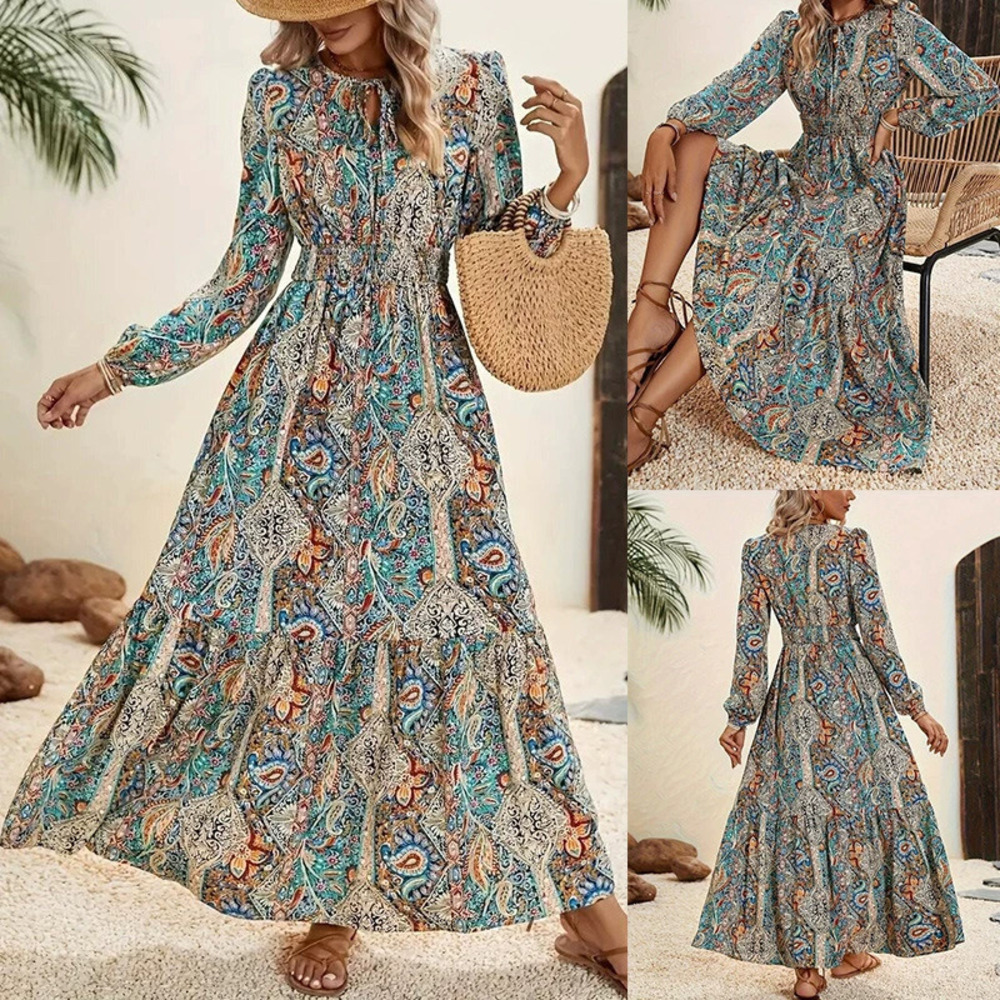 ZARA Autumn Versatile Printed Long Sleeve Ruffle Dress